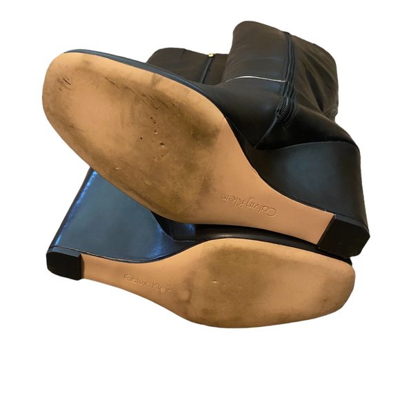 Calvin Klein Poloma Tall Black Wedge Boots w/ White Stripe Size 9 Women's - Picture 11 of 12